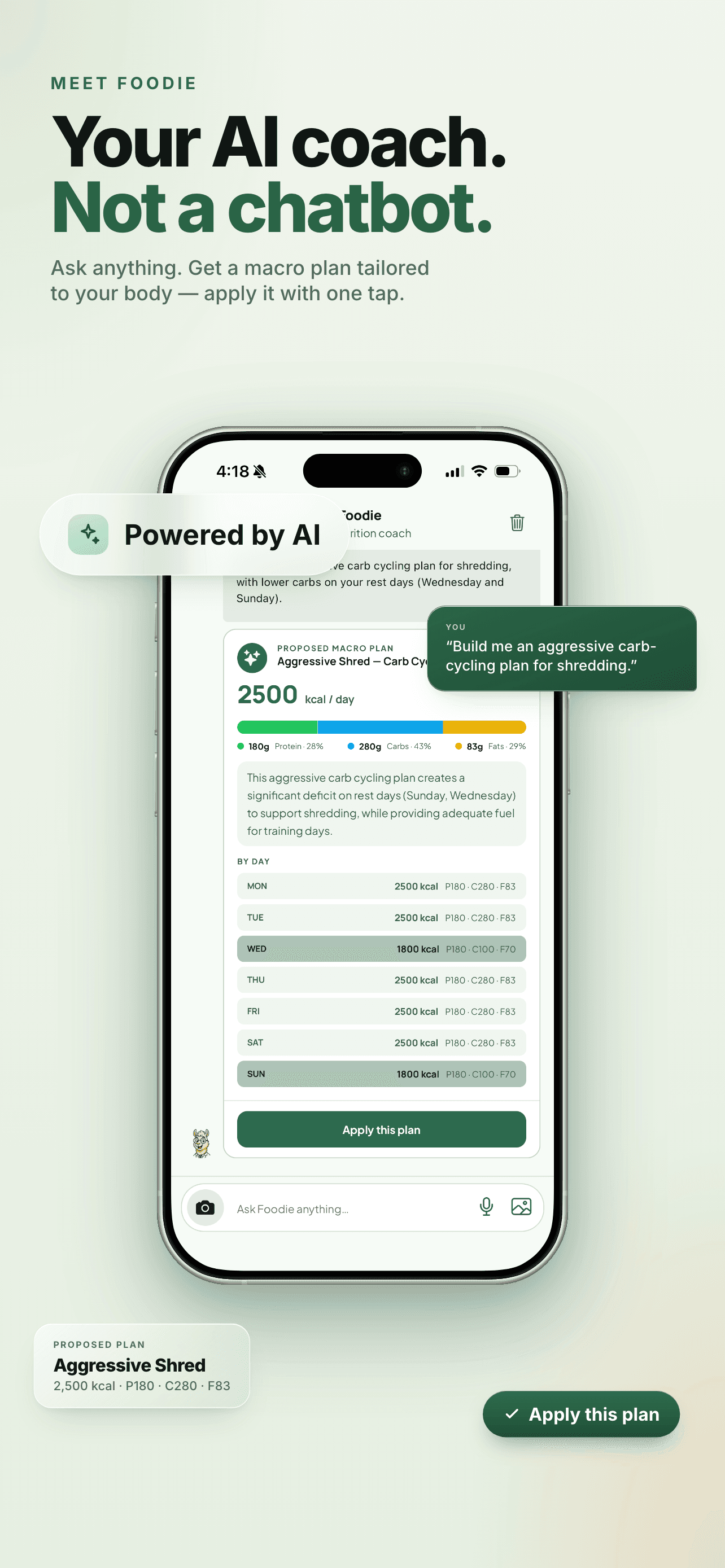 Foody, the FoodAI nutrition coach, chatting with the user