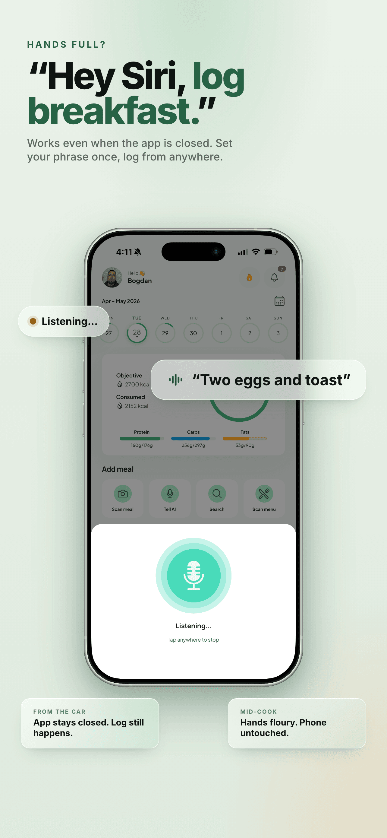Hands-free logging with Siri